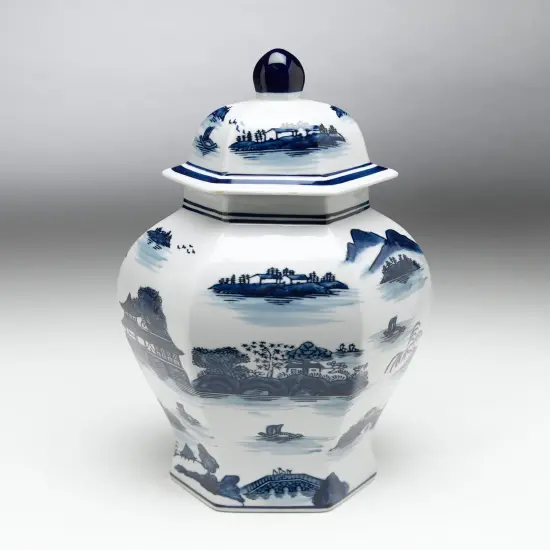 AA Importing 59742 Blue And White Shaped Ginger Jar With Lid {1}