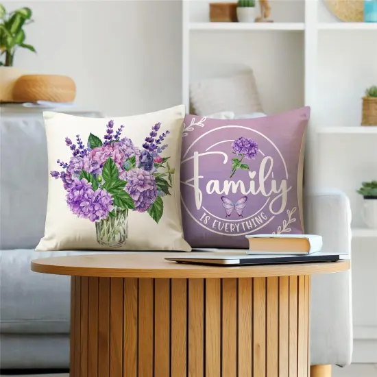 Spring Pillow Covers 18x18 Purple Spring Summer Farmhouse Decorations Hydrangea Vases Butterfly Throw Pillow Covers Home Sweet Home Cushion Case for Sofa Couch Set of 4 {3}