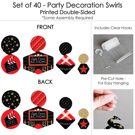 Big Dot of Happiness Red Carpet - Movie Night Party Hanging Decor - Party Decoration Swirls - Set of 40 {7}