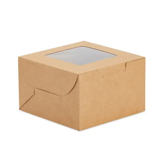 50 Pack 4x4x2.5 Mini Dessert Boxes with Window for Bakery - Baked Goods Packaging Containers for Cupcakes, Cookies, Pastry (Kraft Paper) Brown {7}