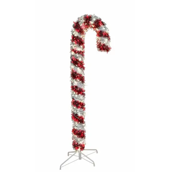 Kurt Adler 6-Foot Pre-Lit Red and White LED Tinsel Candy Cane {1}