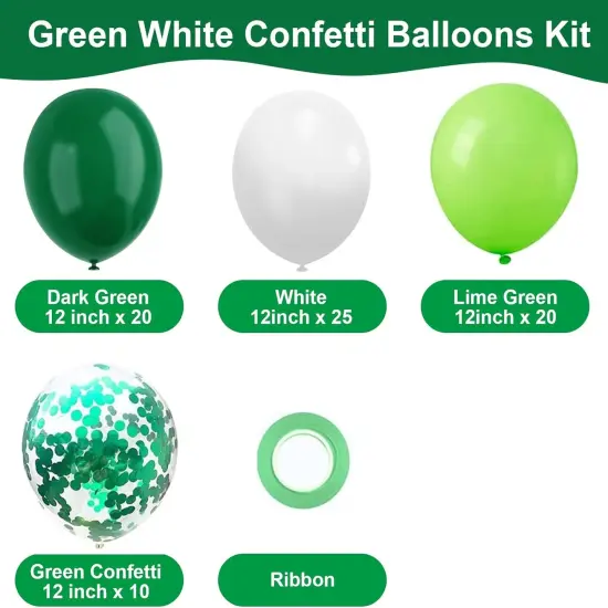 75pcs Green and White Balloons 12Inch Dark Green and White Party Balloons, White and Green Confetti Latex Balloons for St.Patrick's Day Birthday Baby Shower Jungle Safari Decorations {2}