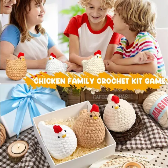 Crochet Kit for Beginners, Crochet Starter Kits for Adults Amigurumi Craft Knitting Crochet Animals Kits with Step-by-Step Video Tutorials, 3 Pcs Chicken (40%+ Yarn) {2}