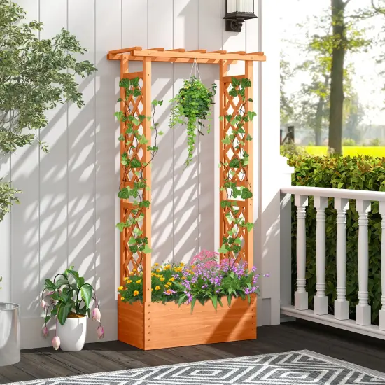 Orange Fir Wood Raised Garden Bed with Trellis and Hanging Roof 31x14x60 {3}