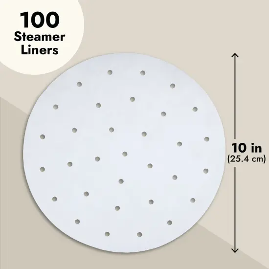 100 Pack Round Air Fryer Liners with Holes for Air Fryer Basket, Dumpling Paper, 10 Inch Perforated Bamboo Steamer Liner Sheets for Baking (White) {4}