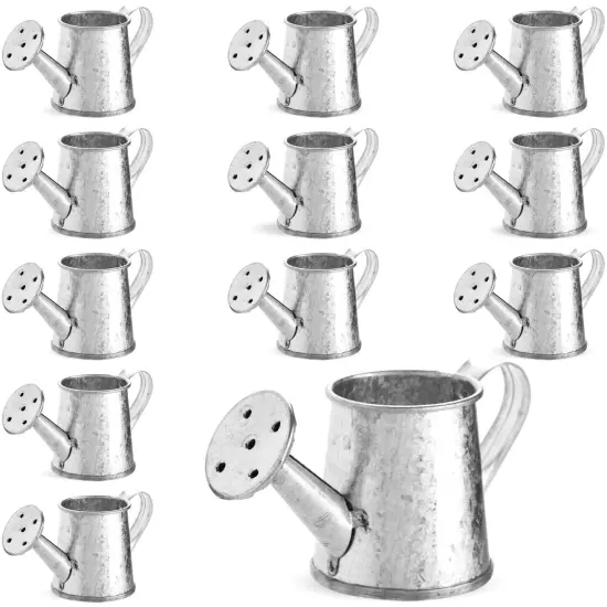 12-Pack Mini Galvanized Watering Can, Decorative Mini Watering Can for Crafts, Party Favors, Housewarmings, Garden-Theme Parties, and Home Decor (Silver, 3x1.6 in) {1}