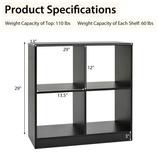Costway 4-Cube Bookcase Floor Open Wooden Bookshelf Storage Cabinet Toy Organizer Black/White/Natural {4}
