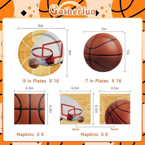 Basketball Party Supplies Kit for 16,- Basketball Party Decorations with Dinner & Dessert Paper Plates and Napkins - for Basketball Birthday & Sports Party Decorations {2}