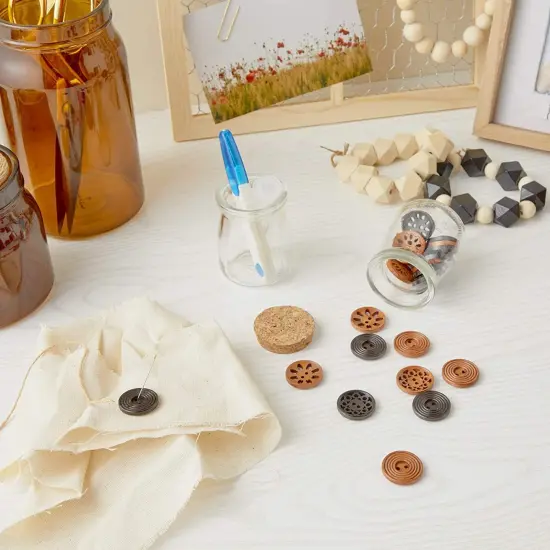 Wooden Buttons for Crafts and Sewing, 5 Designs (0.98 in, 120 Pieces) Brown {3}