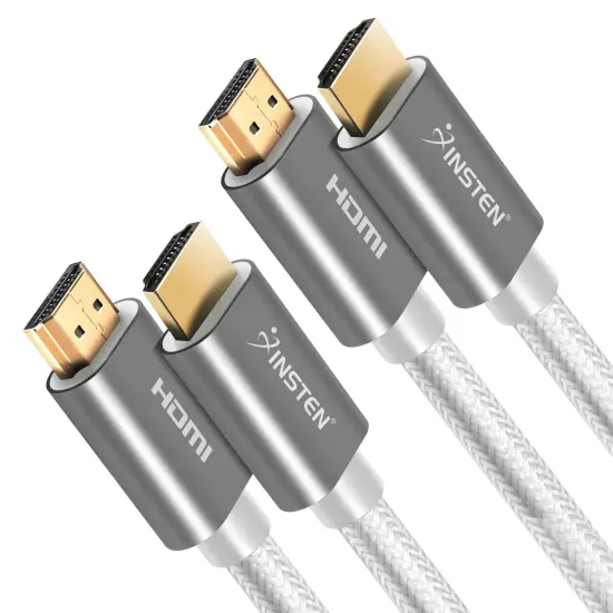 Insten - 2 Pack 6 Feet HDMI Male to Male Cable, 2.1 Version, 8K 60Hz, 48Gbps, Gold Connectors, Nylon Braided, White {1}