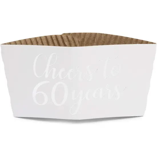 Cheers to 60 Years Coffee Cup Drink Sleeves for 60th Anniversary or Birthday, Fits 12-16 oz Cups, Fits 12-16 oz (Silver Foil, 50 Pack) {5}