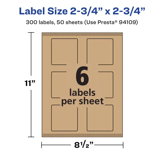 Avery Kraft Brown Square Labels with Sure Feed, 2.75" x 2.75" {5}
