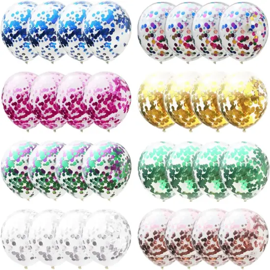 Multicolor Confetti Balloons - Latex Balloons 12 Inch Clear Balloons with Confetti Inside Wedding Birthday Baby Shower Christmas Party Supplies Decorations 32 Pcs {2}