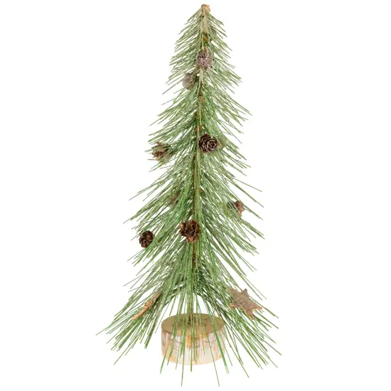 Northlight Frosted Bottle Brush Tree on Wooden Base Christmas Decoration - 13" Green {3}