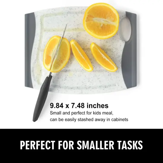 Small Non Slip Cutting Board, 7.48" Mini plastic Cutting Board for Small Kitchen Task, Unique Design with Multiple Juice Grooves! BPA Free, Dishwasher Safe, Easy Grip Handle (White) {2}