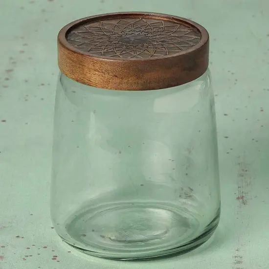 Clear Glass Jar with Metal Cladding Lid - Stylish & Practical Storage Solution {2}