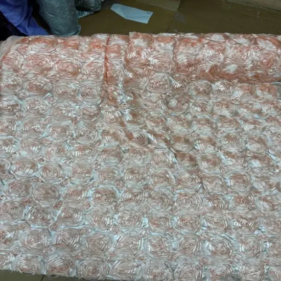 1 Yard 3D Rose Design Satin Rosette Ribbon Fabric 54" Width Ivory {7}