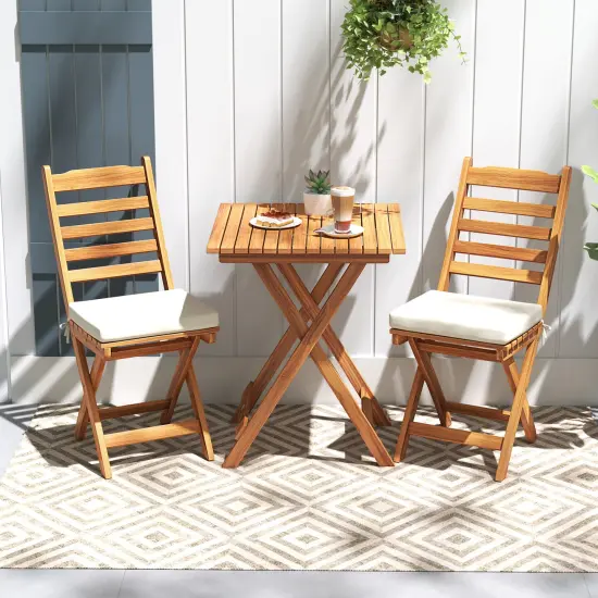 3 Pieces Patio Bistro Folding Chair Table Set with Soft Seat Cushions Ideal for Outdoor Use {2}