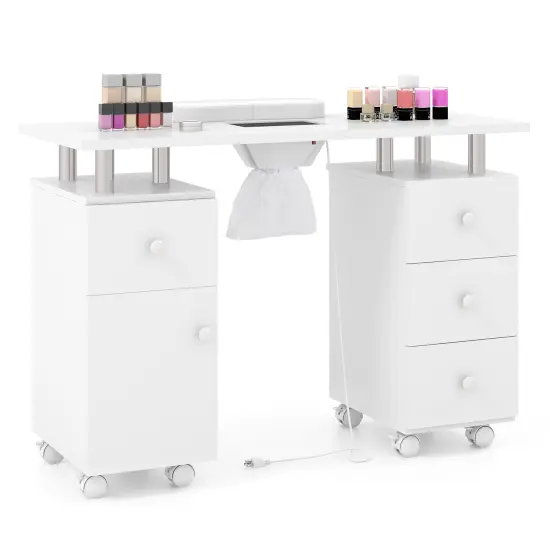 Manicure Table with Dust Collector, Storage and Wrist Rest Cushion White {4}