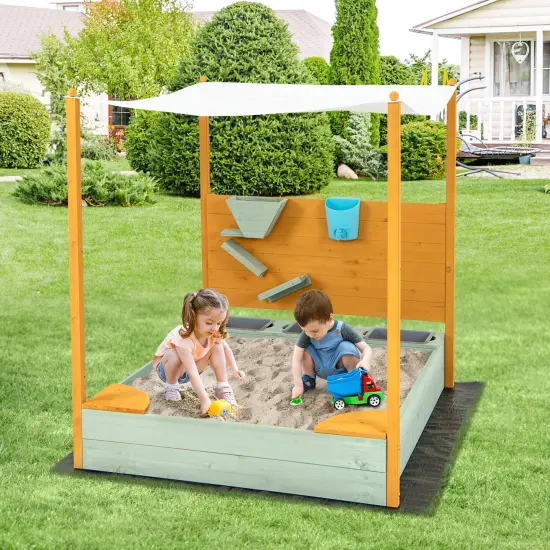 Wooden Sandbox with Sand Wall & Canopy for Kids 47x42 {2}