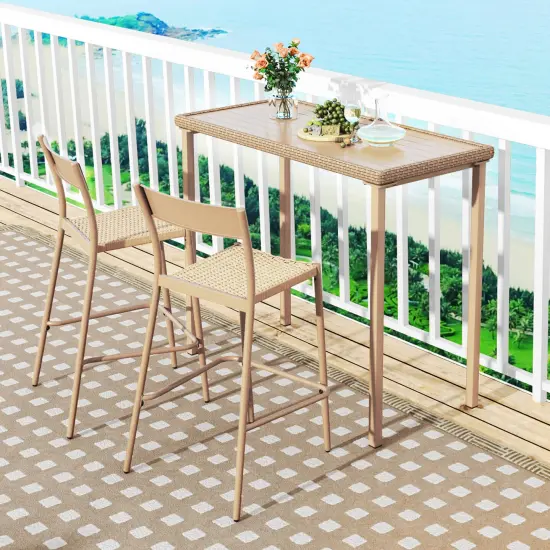 Light Brown Metal and PE Rattan Bar Table with Spacious Top and Sturdy Frame {3}