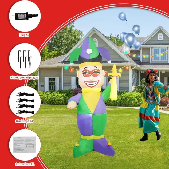 2025 New] 5FT Huge Clown Inflatable, Mardi Gras Inflatable Decoration Decorations, Build-in LED Lights,Mardi Gras Blow up Outdoor Yard Decorations for Party, Indoor Home Celebration Garden Lawn {4}