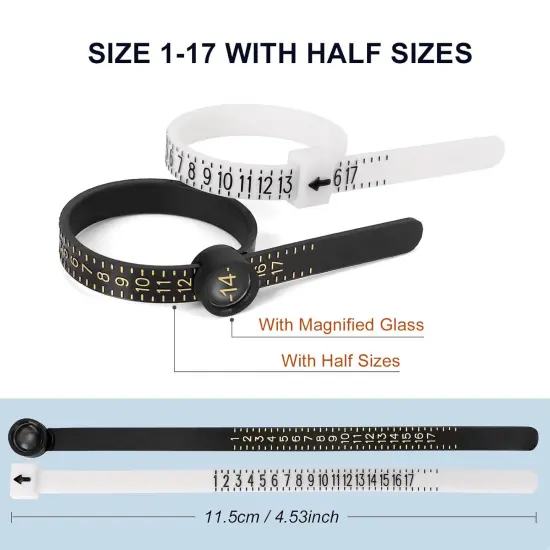 Ring Sizer Measuring Tool Kit, Ring Mandrel Measurer, 27 PCS Premium Steel Measuring Ring Tool, US Ring Size 0-13, 2 PCS Reusable Finger Size 1-17 USA Rings Size with Magnified Glass {3}