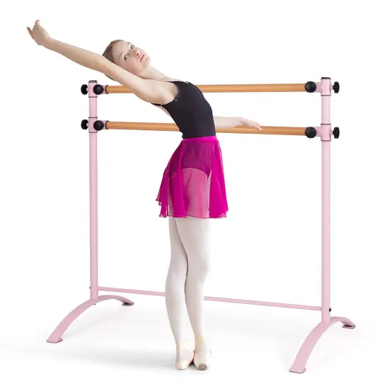 4 Foot Portable Freestanding Double Ballet Barre with 4 Level Adjustable Height Pink {4}