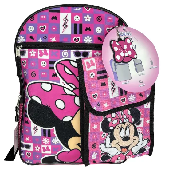 Walt Disney Minnie Mouse 16" Pink Nylon Backpack with Lunch Bag set for Girls 3+ {3}