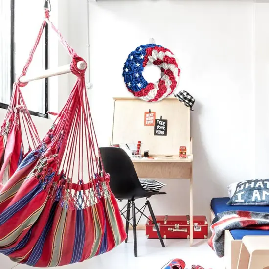 14 Inch Patriotic Roses Handcrafted Wreath, Artificial 4th of July Soft Touch Silk Roses and Metal Stars Wreath for Wall Decor {5}