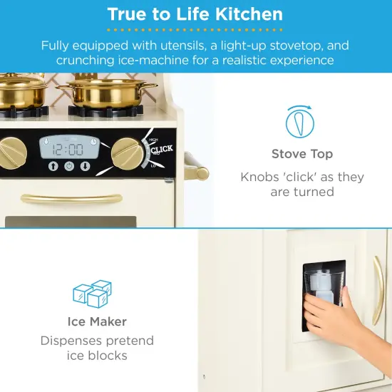 Best Choice Products Pretend Play Kitchen Wooden Toy Set for Kids w/ Telephone, Utensils, Oven, Microwave Cream {5}