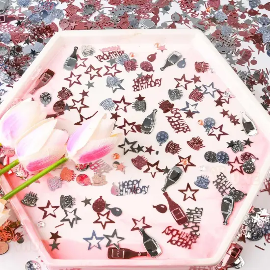 Happy Birthday Confetti, 1.6 oz Rose Gold Silver Cake Balloon Star Goblet Bottle Glitter Confetti for Happy Birthday Party Decorations Boys Girls Kids Women Men Birthday Table Decorations {5}