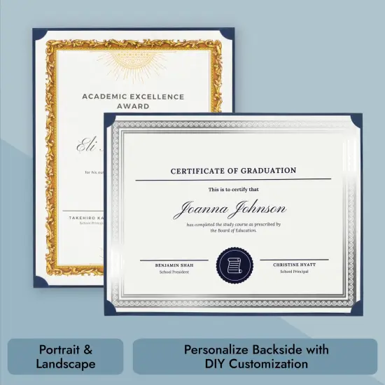 48 Pack Single Sided Award Certificate Holders - Bulk Certificate Holders for Graduation, Diploma, Employee Appreciation, Certification (fits 8.5x11, Navy Blue) {7}