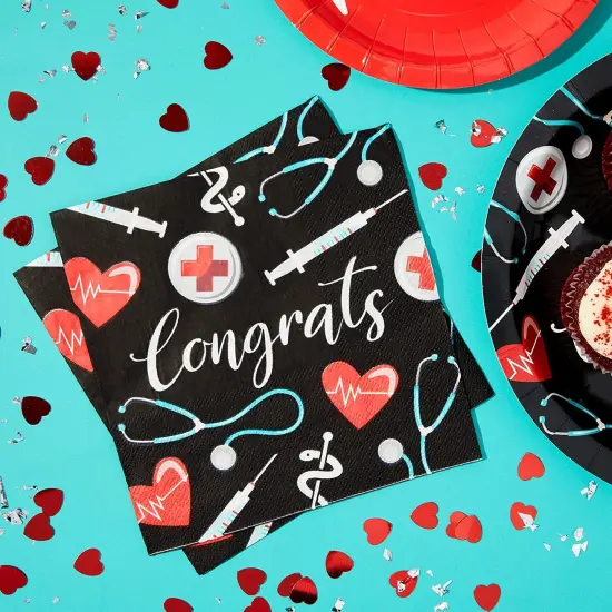 Nurse Graduation Napkins, Congrats Party Decorations (6.5 In, 100 Pack) Black {2}