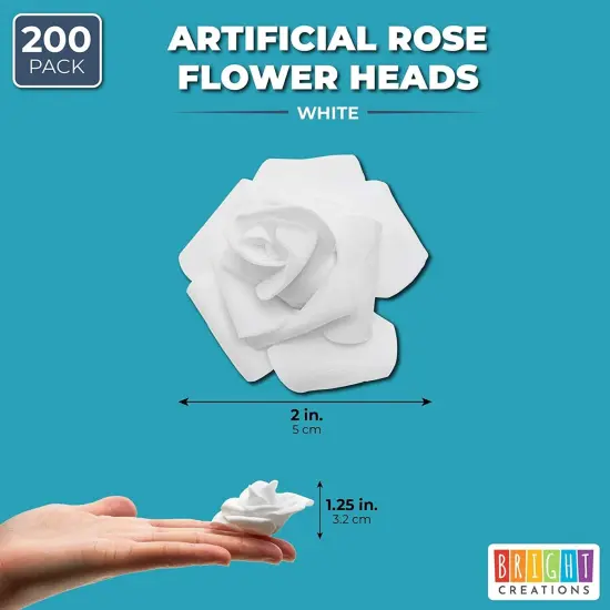 Bright Creations 200 Pack White Flower Heads, 2 Inch Stemless Fake Foam Roses for Wall Decorations, Wedding Receptions, Faux Bouquets, Table Scatter, DIY Crafting Projects {3}