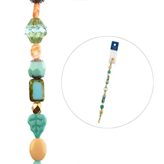 John Bead 7" Assorted Shape Czech Glass Bead Strand Teal & Peach Beach {2}