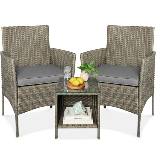 Best Choice Products 3-Piece Outdoor Wicker Conversation Patio Bistro Set, w/ 2 Chairs, Table Brown/White Sand {7}