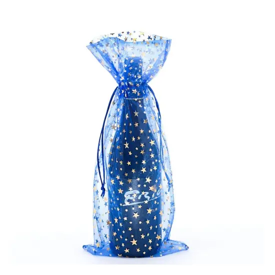 Wine Bottle Bags with Star Print 6.5" x 15" Organza {2}