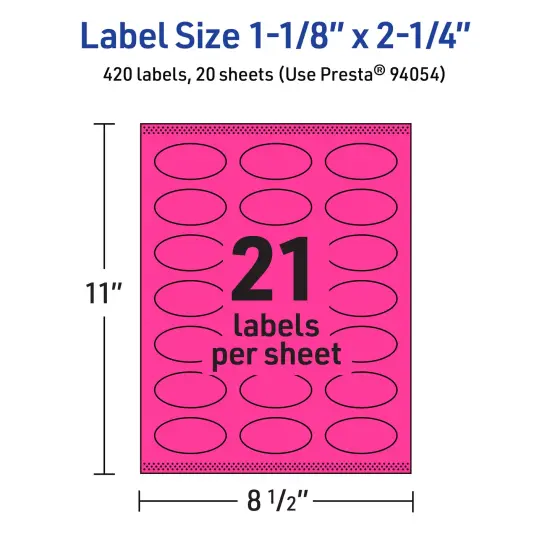 Avery Neon Magenta Paper Labels, 1-1/8" x 2-1/4" Oval {5}