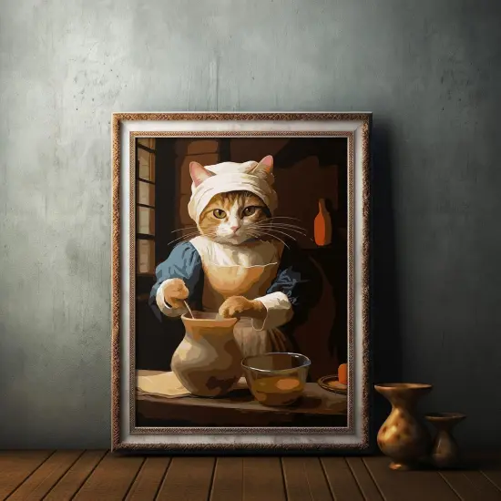 Paint by Numbers for Adults Beginners, DIY Paint by Numbers on Canvas for Kids, Oil Painting Kits for Gift Home Wall Decor, 10 Brushes and Acrylic Paint, 16x20 Inch, (Maid Cat, Unframed) {3}