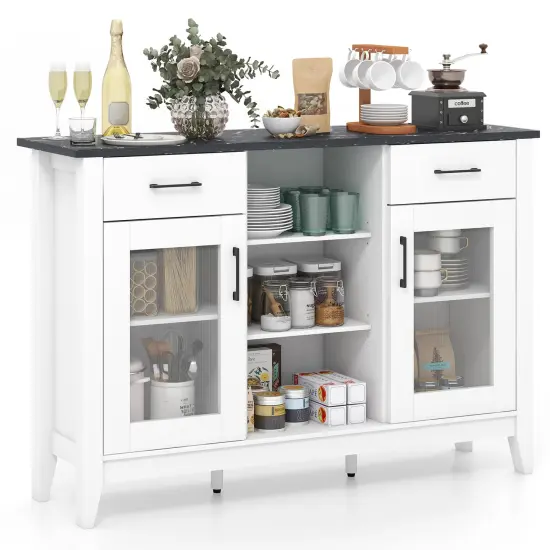 Sideboard Buffet Cabinet with 3 Open Cubes and 4 Adjustable Shelves Ideal for Home Appliances or Decorations White {4}