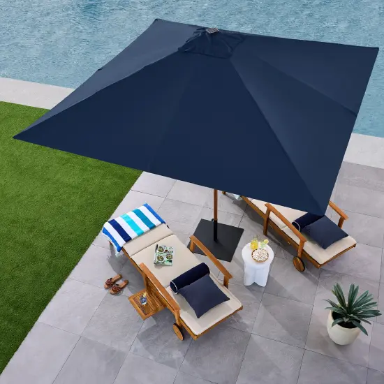 Best Choice Products 9ft Deep Square Solar LED Lighted Patio Umbrella w/ Faux Wood Texture, UV-Resistant Navy Blue {5}