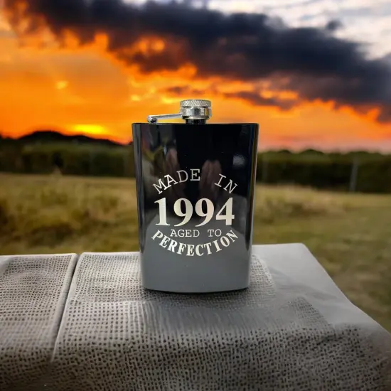 8oz BLACK Made in 1994 Aged to Perfection Flask {3}