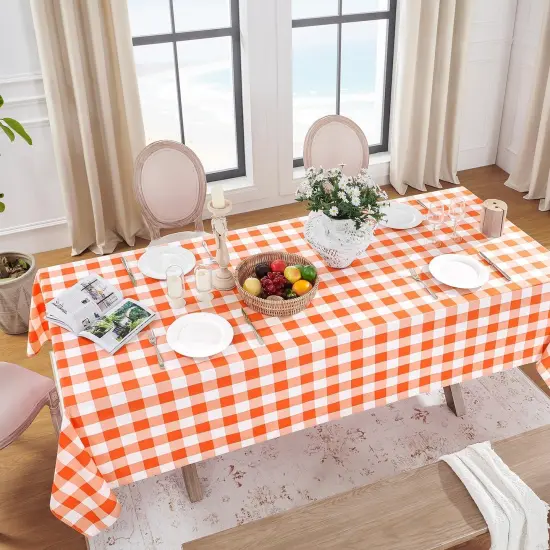 Halloween Gingham Checkered Square Tablecloth - Waterproof Buffalo Plaid Table Cloth Stain Resistant Washable Table Cover for Picnic/Camping/Outdoor - Orange and White, 54 x 54 Inch {2}