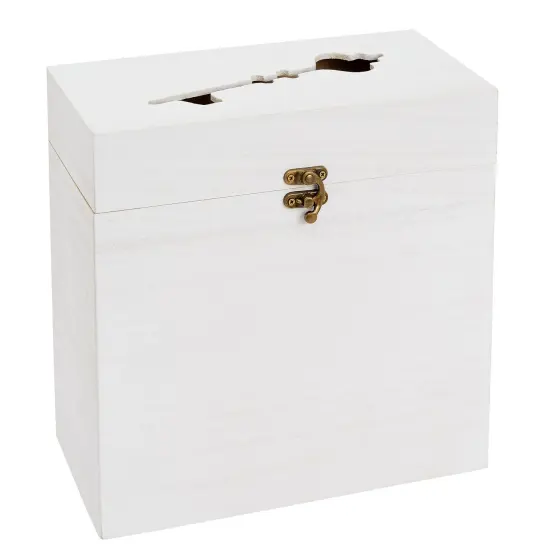 Rustic Wooden Wedding Card Box with Lock and Key Shaped Slot for Reception (White, 9.75 x 5 x 10 In) {2}