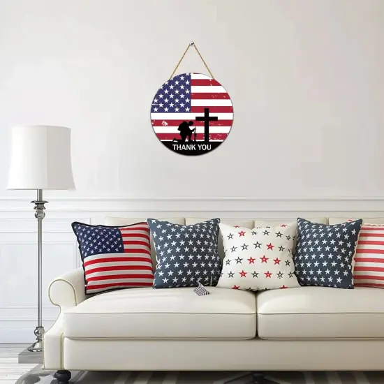 Memorial Day Decorations American Soldier Thank You Hanging Sign Memorial Day Wreath Patriotic Wreath Wooden Wall Decor {4}