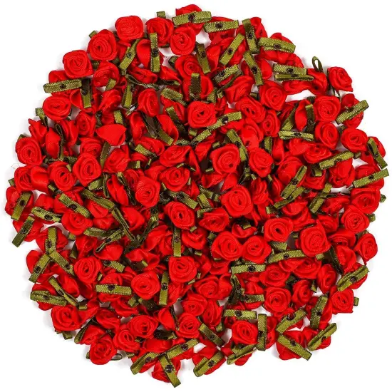Bright Creations 200 Pack Ribbon Red Rose Flower Heads for Faux Floral Decor, Bulk Artificial Flowers, Fake Roses for Valentine&rsquo;s Day, Gift Wrapping, Crafts and Party Supplies (0.6 inch) {6}