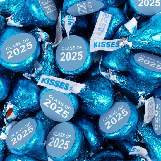 85 Pcs Light Blue Graduation Candy Hershey's Kisses Milk Chocolate Class of 2025 (13.6oz, Approx. 85 Pcs)- By Just Candy {1}