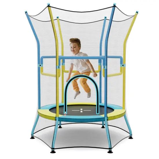Metal Kids Trampoline with Enclosure Net and Zipper Door Yellow {4}