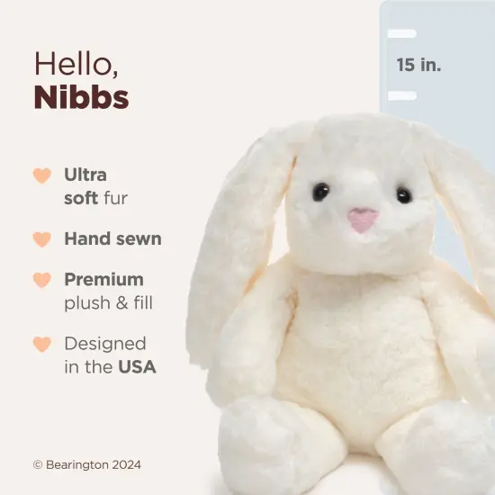 Bearington Nibbs The Stuffed Rabbit Plush, 15 Inch White Bunny Stuffed Animal, White Easter Bunny, For Ages 3-14 {2}